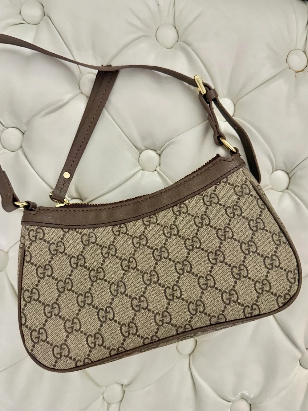 Gucci Beige/Brown GG Supreme Canvas Shoulder Bag with Gold Hardware